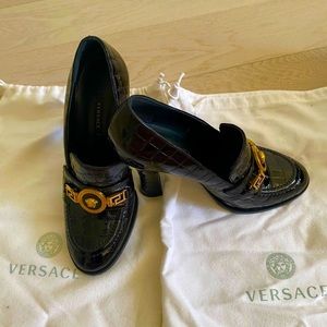 Black Versace High Heel Loafers | Size 37 or 6.5-7 | Authentic | Worn once